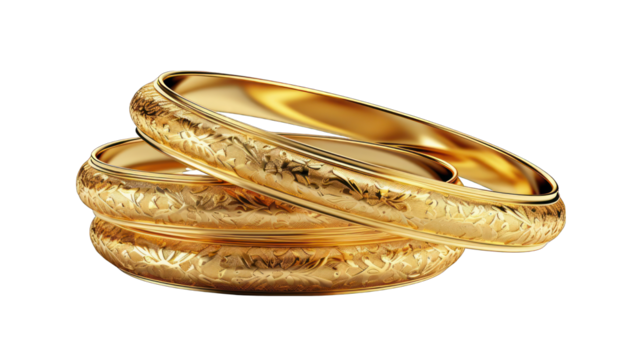 Set of Gold Bangle Bracelets Isolated on Transparent or White Background, PNG
