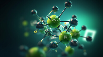 Green Hydrogen H2 gas molecule.