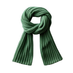 Green Knitted Scarf Isolated on Transparent or White Background, PNG