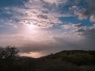 Atmospheric view over the Croatian Adriatic coast with its islands at sunset.