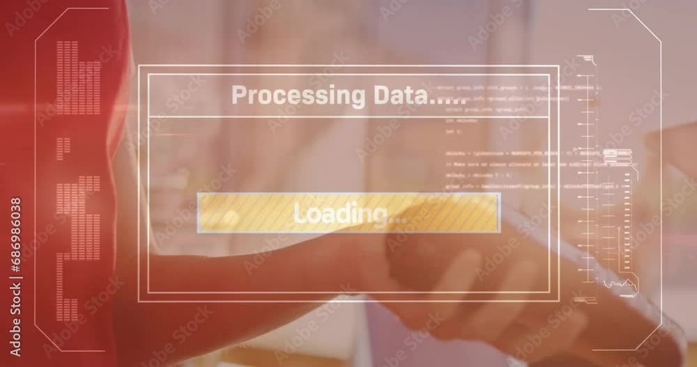 Poster animation of data processing over contactless payment with smartphone on terminal