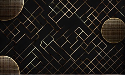 Gold circles and pattern on black background for wallpaper, banner, template, poster