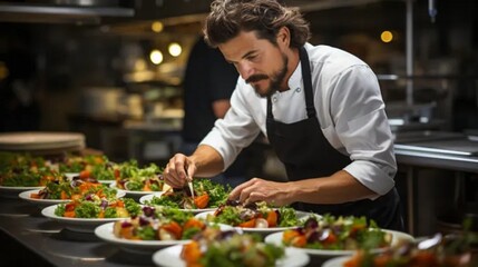man eating salad in restaurant