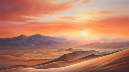 Fototapeta na wymiar Painting the Desert: AI Sunset in Soothing Warm Hues