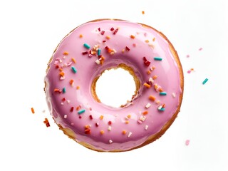 A doughnut suspended in mid-air with icing dripping dynamically - obrazy, fototapety, plakaty