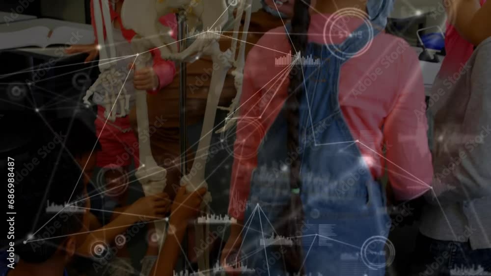 Poster animation of network of connections and data processing over diverse school children