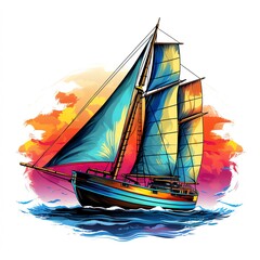 a colorful sailboat with a colorful sky