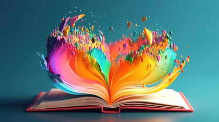 Wonderful Open book, world inside. Imagination, fantasy, magic in literature concept. Generative Ai