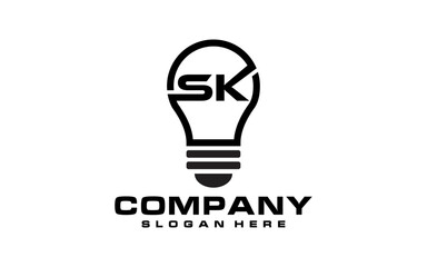 Initial Sk with light bulb logo design