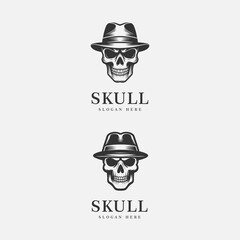 skull logo design with black hat