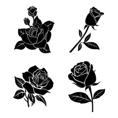 rose flower collection in silhouette (black)