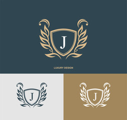 Luxury letter J monogram emblem template with elegant calligraphy ornament. graceful J logo. Signs for business, Restaurant, Royalty, Boutique, Hotel, Heraldic, Jewelry, Fashion, Cafe, etc. vector