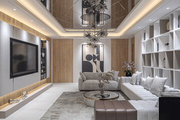 Living room view modern luxury 3d rendering room interior design