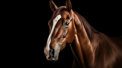 
portrait brown beauty horse with white star in front of black background