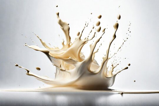 Beautiful view of falling milk with white bakground
