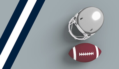 American football helmet and ball with Dallas Cowboys team colors background. Template for presentation or infographics. 3D render