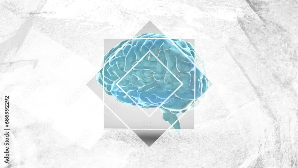 Poster animation of data processing over human brain on grey distressed background