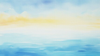 Naklejka na ściany i meble watercolor painting of abstract ocean horizon sunset background template