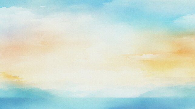 watercolor painting of abstract ocean horizon sunset background template
