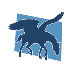 Sillhouette of a mythical horse animal with wings. Silhouette of pegasus greek mythical flying horse creature.
