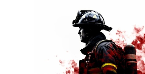 Silhouette of Firefighter with Red Smoke