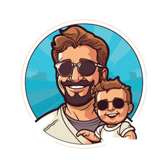 dad with son child icon illustration Vector illustration in cartoon style on a white background.