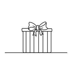 line art drawing of gift box. Wrapped surprise package for christmas or birthday party .Giftbox for Party and celebration. Gift box line art outline vector illustration.