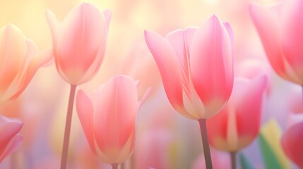 Soft colors and lovely tulips adorn an abstract background