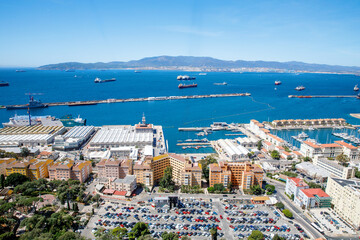 Aerial view of Gibraltar, Algeciras Bay and La Linea de la Concepcion from the Upper Rock. View on...