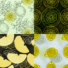 Fototapeta na wymiar Tropical seamless pattern with lemons. Cute fruit summer background. Vector bright modern print for paper, cover, fabric.