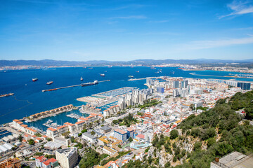 Aerial view of Gibraltar, Algeciras Bay and La Linea de la Concepcion from the Upper Rock. View on...
