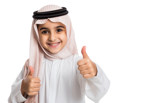 arabian child boy thumbs up on transparent background