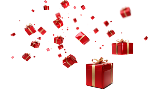 gift boxes falling on isolated background