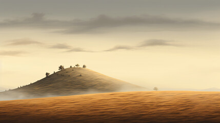 Fototapeta na wymiar A hill stands alone against a milky backdrop.