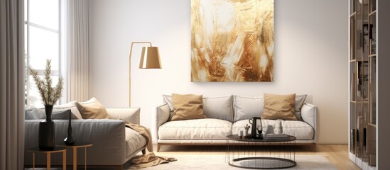Modern art prints featuring a gold textured freehand oil painting on canvas with expressive...