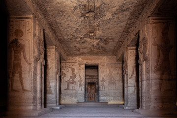 Decorated columns inside the Temple of Nefertari, Abu Simbel