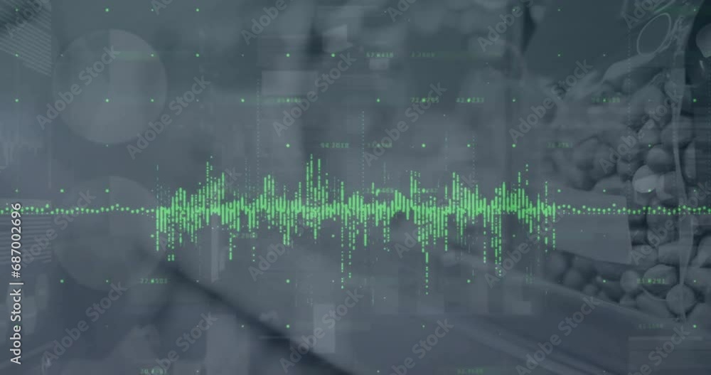 Aufkleber animation of financial data processing over grey background