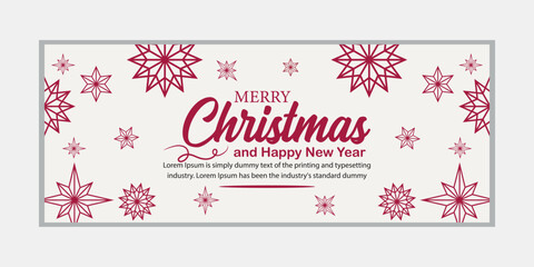 Fototapeta na wymiar Merry Christmas banner and Happy New Year banner, social media cover and web banner, Merry Christmas design for greeting card, Vector Merry Xmas snow flake header, Christmas banner or wallpaper 
