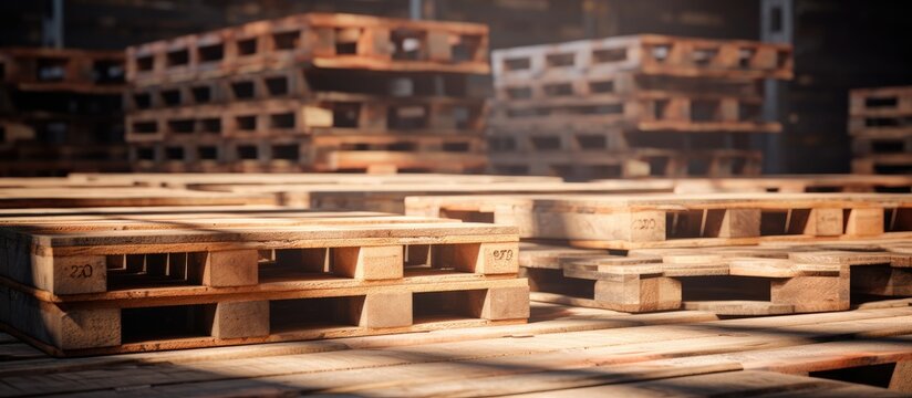 Hardwood industrial pallets available at warehouse.