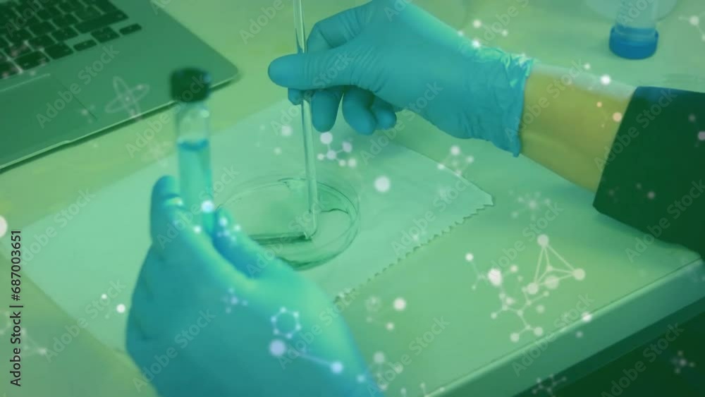 Aufkleber animation of scientific data processing over caucasian male scientist in laboratory