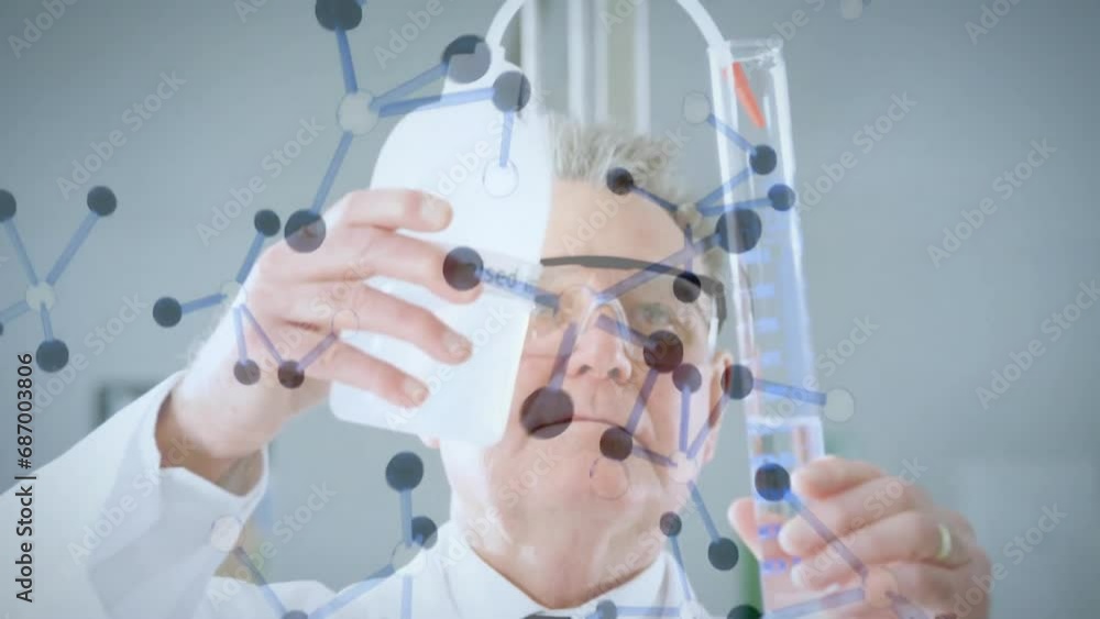 Aufkleber animation of scientific data processing over caucasian male scientist in laboratory