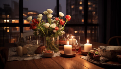 Obraz na płótnie Canvas Romantic Candlelit Dinner Generative AI