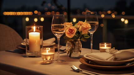 Fototapeta na wymiar Romantic Candlelit Dinner Generative AI
