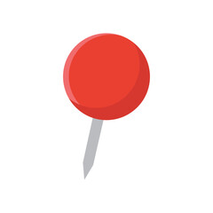 Red pushpin vector illustration on white background. Location map marker vector icon. Office or school stationery supplies.