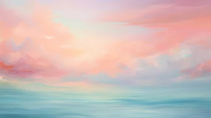 Schilderijen op glas a silky background in soft pastel shades of pink and turquoise, reminiscent of a tranquil sunrise or the gentle caress of a coastal breeze. © baloch