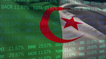 Animation of algerian flag over financial data processing - Powered by Adobe