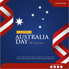 Blue Happy Australia Day Greeting Card. Design with Australia Stars,Ribbon and Social Media Spots. Editable Design for Banner,Poster, Advertisement, and Printing Document.