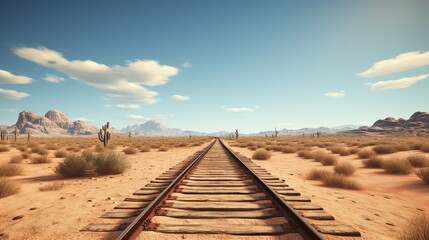 a train tracks in a desert - obrazy, fototapety, plakaty
