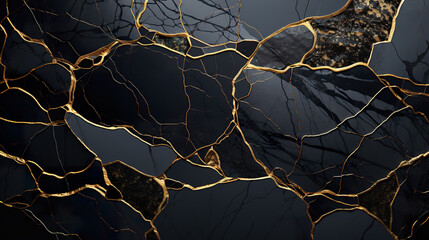 Black kintsugi marble texture background. 