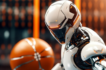 Fototapeta premium Robot playing basketball in a futuristic gym.